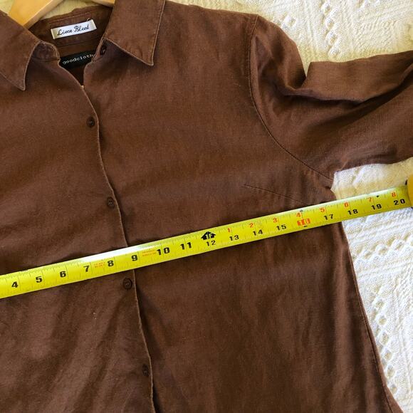 VTG 90s Goodclothes Linen Blend Button Front Shirt Brown Long Sleeve Minimalist - Picture 8 of 8